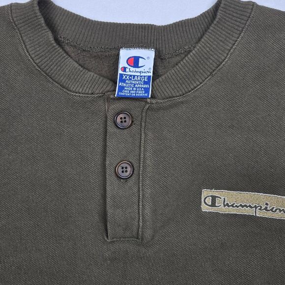 Champion Vintage Sweatshirt Two Button Pullover Henley Mens Size 2XL Made In USA - Picture 8 of 10